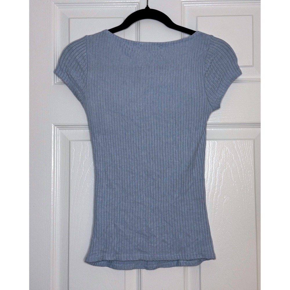 Reformation Jeans Ribbed‎ Square Neck Short Sleeve Top Baby Blue Size S - Picture 4 of 6